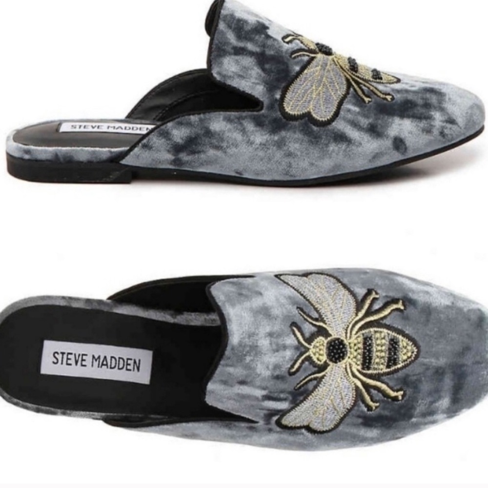 Steve Madden Hugh Velvet Bee Mules sz 8